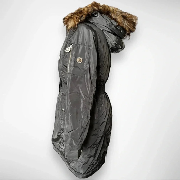 DKNY Girls Olive Green‎ Stadium Parka Cinched Waist Faux Fur Trim Large | NWT - Picture 6 of 14